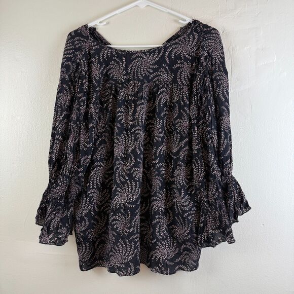 Ba&sh Floral Puff Sleeve Boho Blouse Viscose Purple Ruffle Size US 8 Oversized - Picture 8 of 11